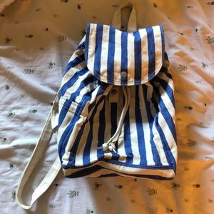 Baggu Blue/White Striped drawstring backpack
